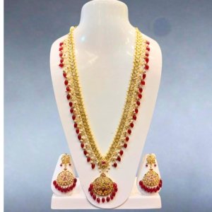 Polki Red Beaded Rani Haar Set