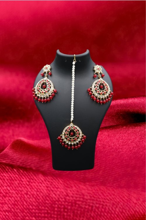 Polki Tika Earrings Red