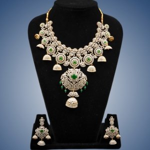 Green Floral Jhumka Necklace Set