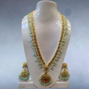 Polki Green Beaded Rani Haar Set