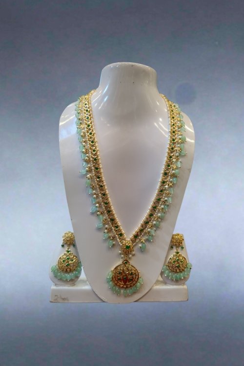 Polki Green Beaded Rani Haar Set