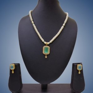 Meherbaan Emerald Real Pearl Set