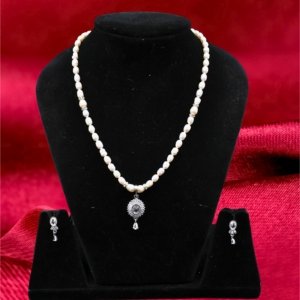 Real Pearl Necklace Set AD Pendant