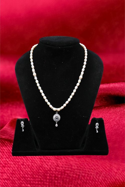 Real Pearl Necklace Set AD Pendant