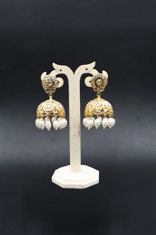 White Pearl Jhumka Earrings