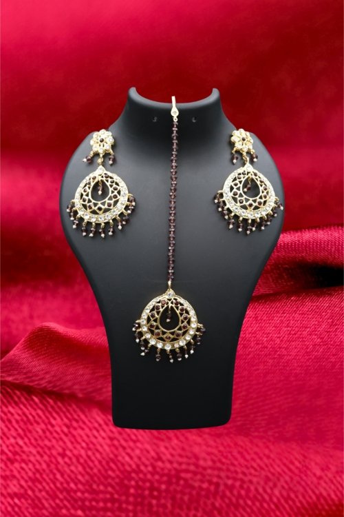 Polki Tika Earrings Maroon