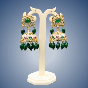 Green Stone & Pearl Jhumka Earrings