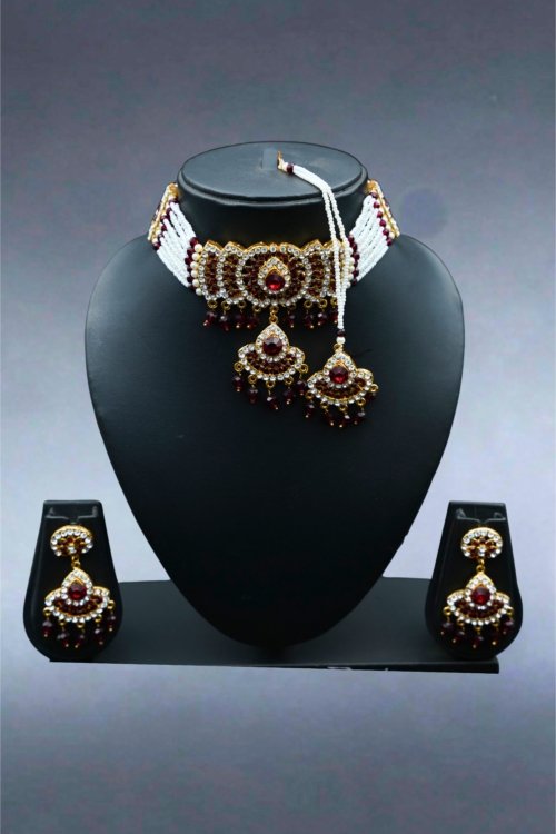 Gulnaar Ruby Pearl Choker Set