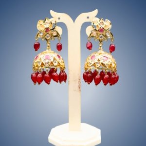 Red Stone & Pearl Jhumka Earrings
