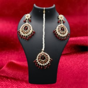 Polki Tika Earrings Dark Red