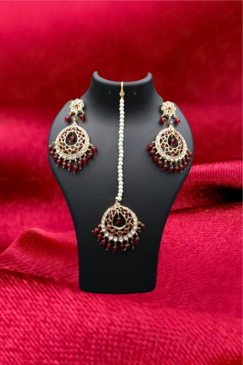 Polki Tika Earrings Dark Red