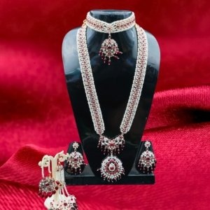 Red & White Stone Bridal Rani Haar Set