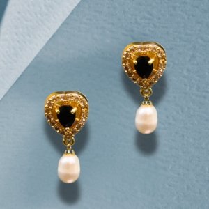 Black Stone & Pearl Earrings