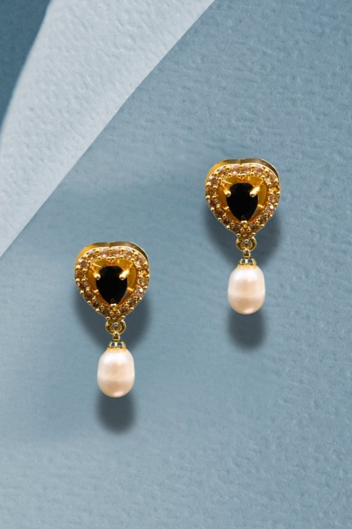 Black Stone & Pearl Earrings