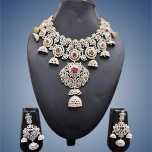 Red Floral Jhumka Necklace Set