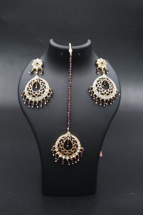 Polki Tika Earrings Maroon - Image 2