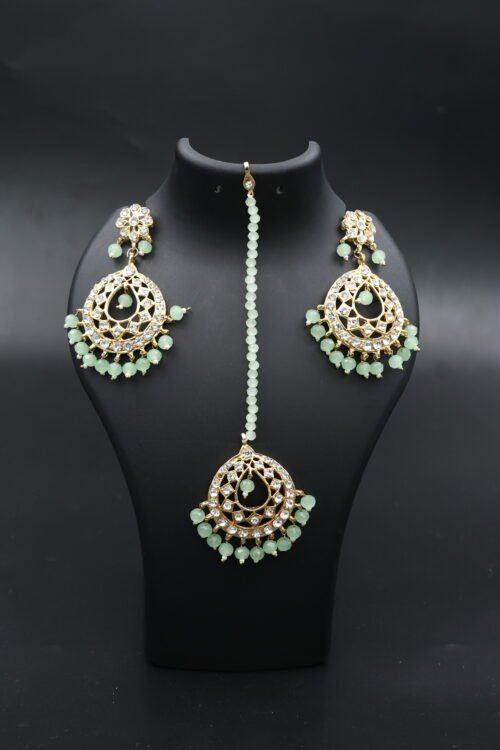 Polki Tika Earrings Green - Image 2