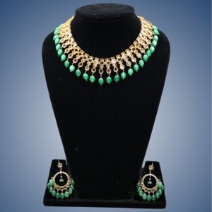 Green Beaded Kundan Barfi