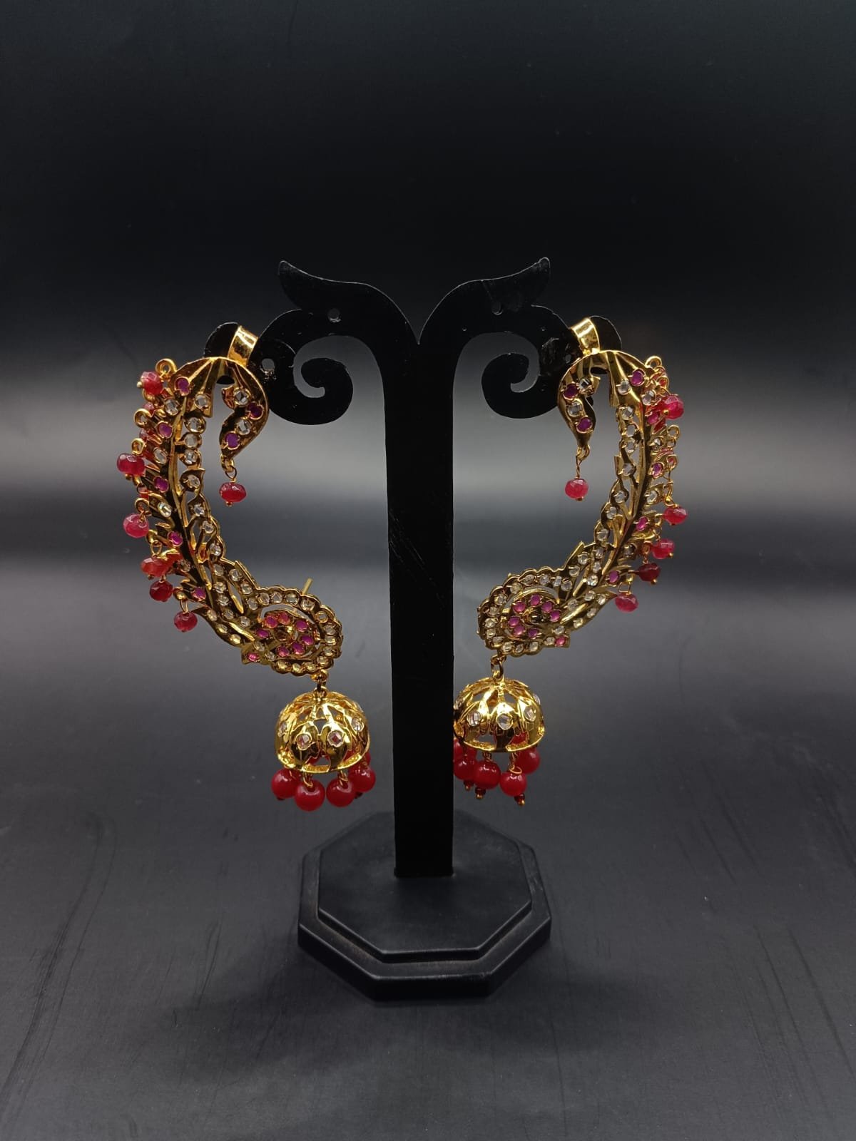 Peacock Design Earrings Red